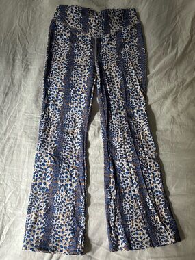 Batsheva Blue and Beige Animal Print Flare Leggings